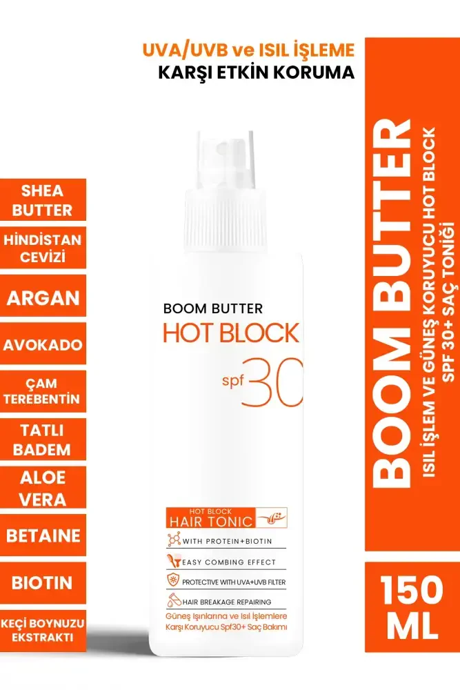BOOM BUTTER Isıl İşlem ve Güneş Koruyucu Hot Block SPF 30+ Saç Toniği 150ML