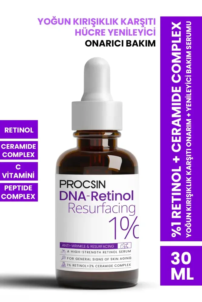 PROCSIN HYDRO SOLUTION %1 Retinol + Ceramide Complex Yoğun Kırışıklık Karşıtı Onarım + Yenileyici Bakım Serumu 30 ML