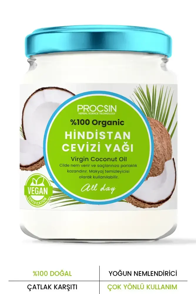 PROCSIN Doğal Nemlendirme Doğal Hindistan Cevizi Yağı (Yüz, Vücut, Saç) 190 ML